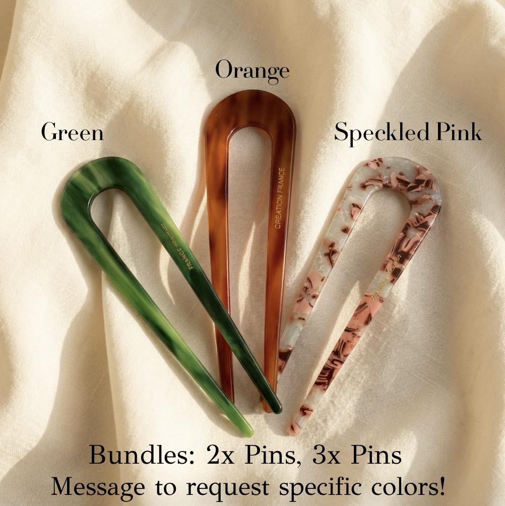 French Hair Pin | Acetate Hair Fork | Amber, Green & Tortoiseshell Hair Pin |