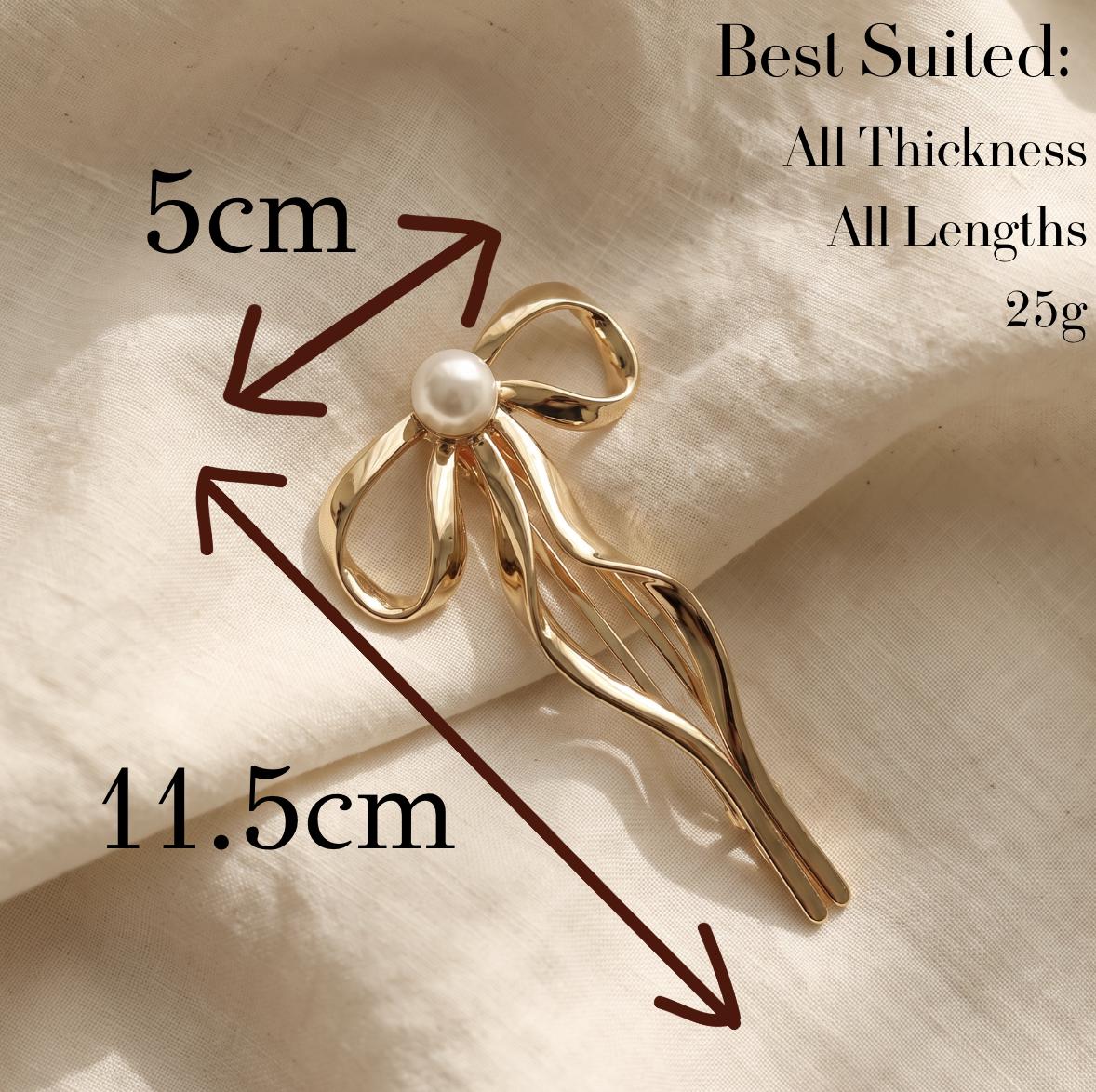 Gold Metal Bow Pearl French Hair Pin