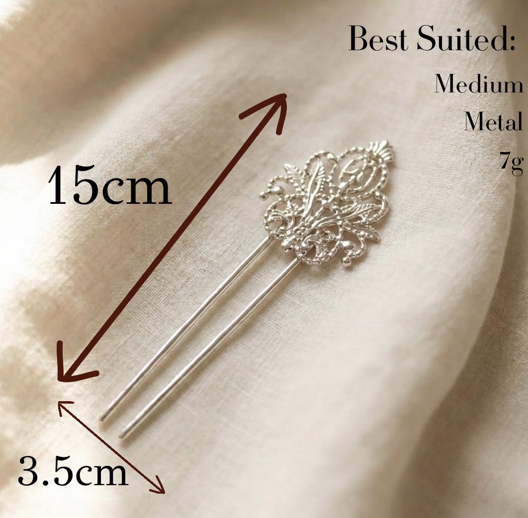 Silver French Hair Pin – Bridal Hair Fork, Vintage for Buns, Elegant Wedding Accessory