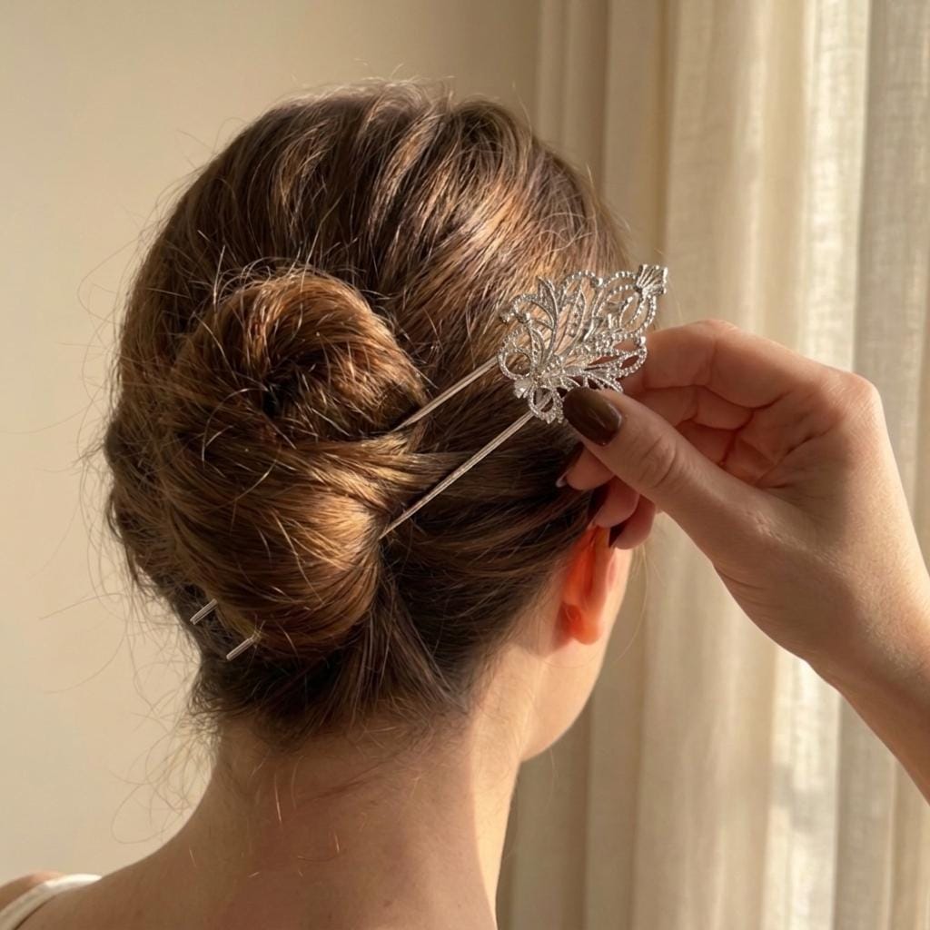 Silver French Hair Pin – Bridal Hair Fork, Vintage for Buns, Elegant Wedding Accessory