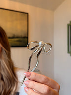 Gold Metal Bow Pearl French Hair Pin