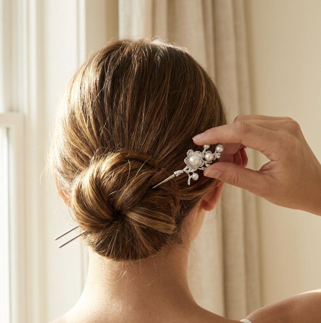 Pearl Hair Pin – Bridal Pin, Silver Hair Stick, Wedding Hair Accessory