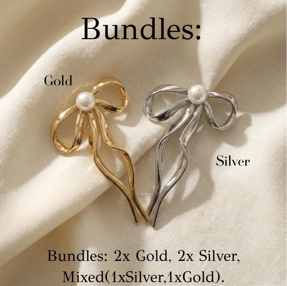 Gold Metal Bow Pearl French Hair Pin