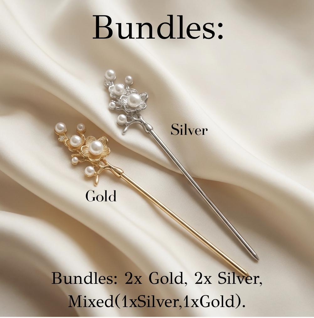 Pearl Hair Pin – Bridal Pin, Silver Hair Stick, Wedding Hair Accessory