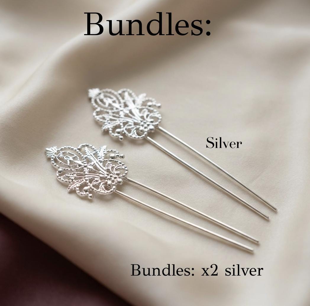 Silver French Hair Pin – Bridal Hair Fork, Vintage for Buns, Elegant Wedding Accessory