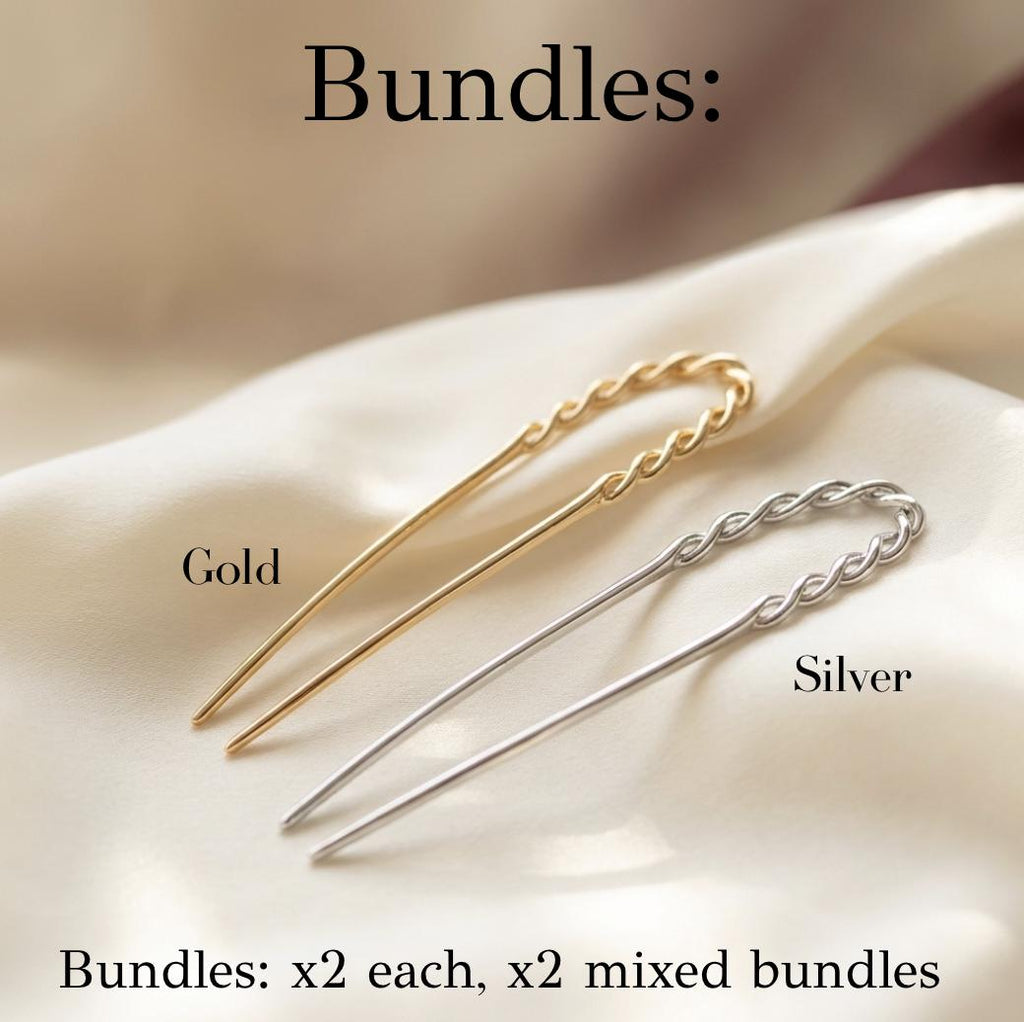 Twisted French Hair Pin – Gold and Silver Fork for Buns, Hair Stick, Minimalist Accessories