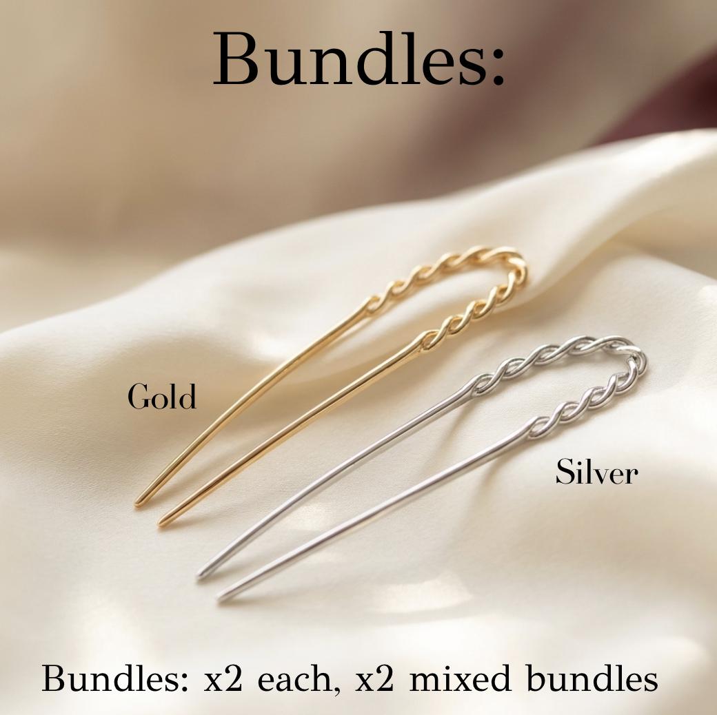 Twisted French Hair Pin – Gold and Silver Fork for Buns, Hair Stick, Minimalist Accessories
