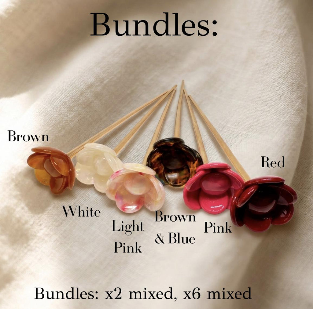 Flower French Hair Stick – Floral Hair Pin, Rose Fork for Buns, Accessory, Elegant Updo