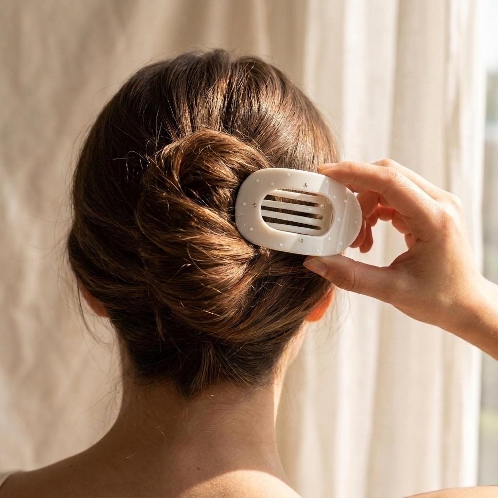 Polka Dot Hair Claw Clip – French Slide, Neutral Accessories, for Women